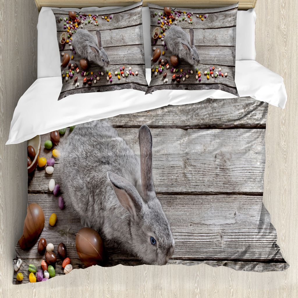 ABAKUHAUS Osterhase Bettbezug Set für Einzelbetten, Kaninchen Foto, Milbensicher Allergiker geeignet mit Kissenbezug, 200 cm x 200 cm - 80 x 80 cm...