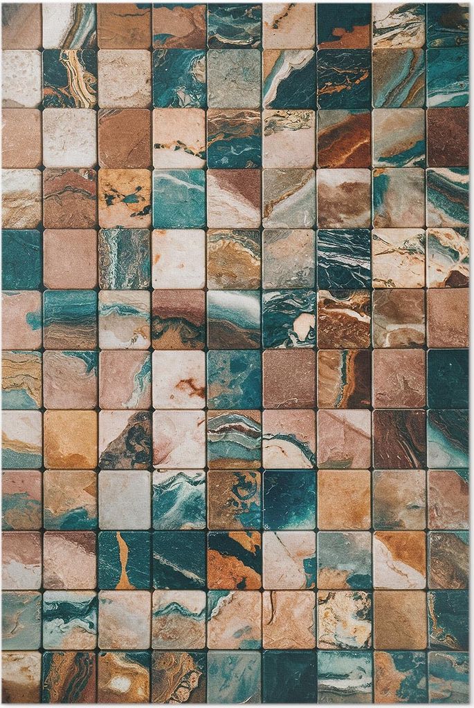 Steinmosaik vintage Marmorfliesen – Vinyl Fußmatte – 100x150 cm – Rutschfest, Pflegeleicht & Langlebig