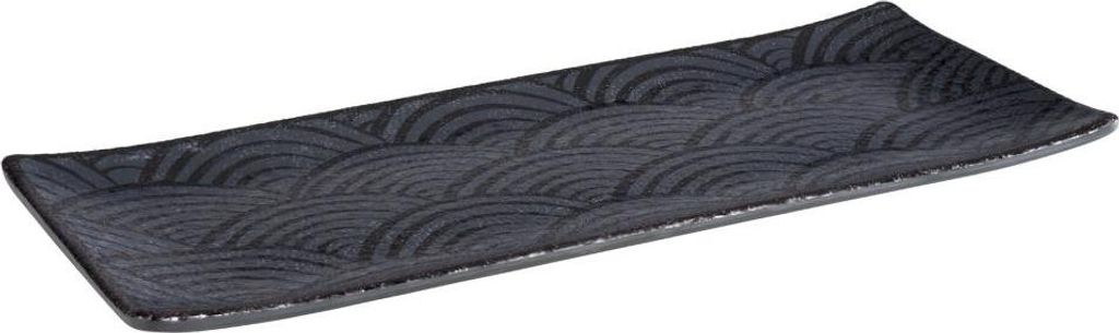 APS 84906 Tablett DARK WAVE, 29 x 12 cm, Höhe 1,5 cm, Melamin, schwarz/Wellendekor