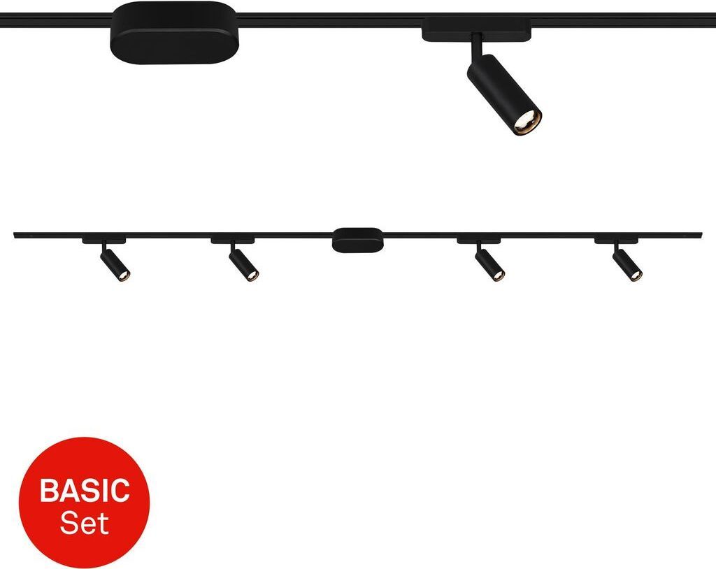 Collage of track lighting systems against a white background, with a red 'BASIC Set' badge.