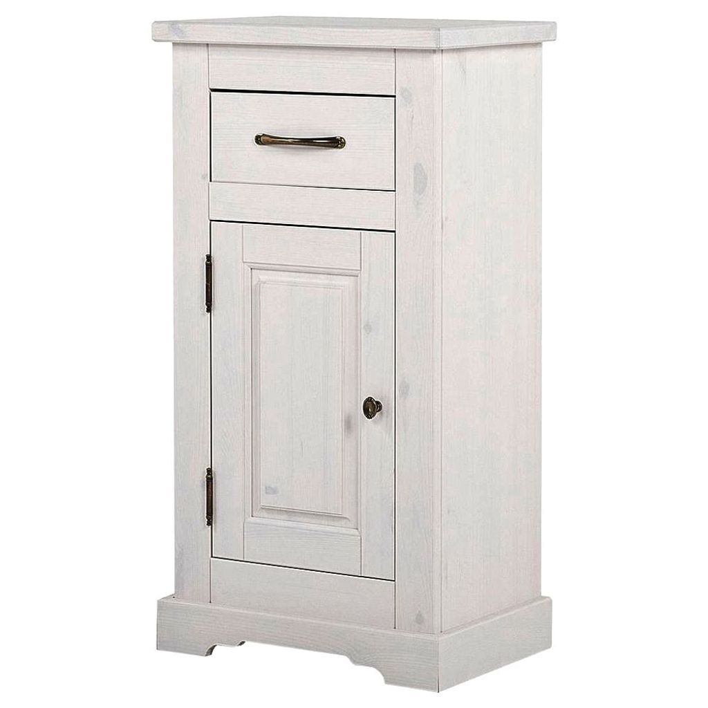 Landhaus Badezimmer Unterschrank Massivholz LIRIA-56, Massivholz weiß gebleicht, B x H x T ca. 45 x 85 x 30cm