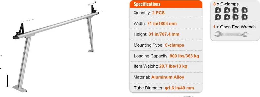 Galerie de toit pour utilitaire 800 lbs, rack camion alu 180 cm Pro