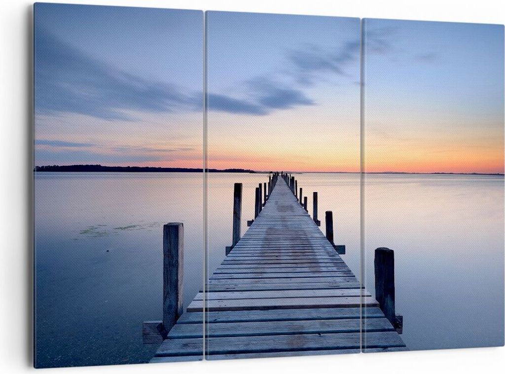 Bild auf Leinwand - Leinwandbild - Sonnenuntergang See Wasser Brücke - 165x110cm - Wand Bild - Wanddeko - Leinwanddruck - Bilder - Kunstdruck - Le...