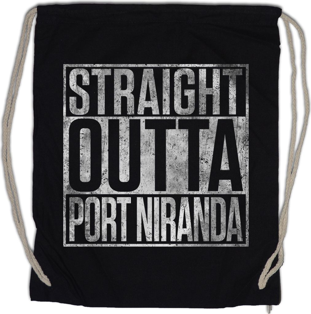 Urban Backwoods Straight Outta Port Niranda, Turnbeutel, Farbe: Schwarz