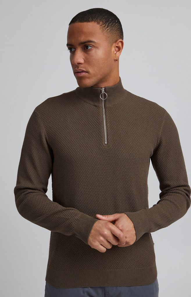 CASUAL FRIDAY CFKarlo Herren Strickpullover Feinstrick Pullover Troyer mit Stehkragen und Reißverschluss Struktur Strick