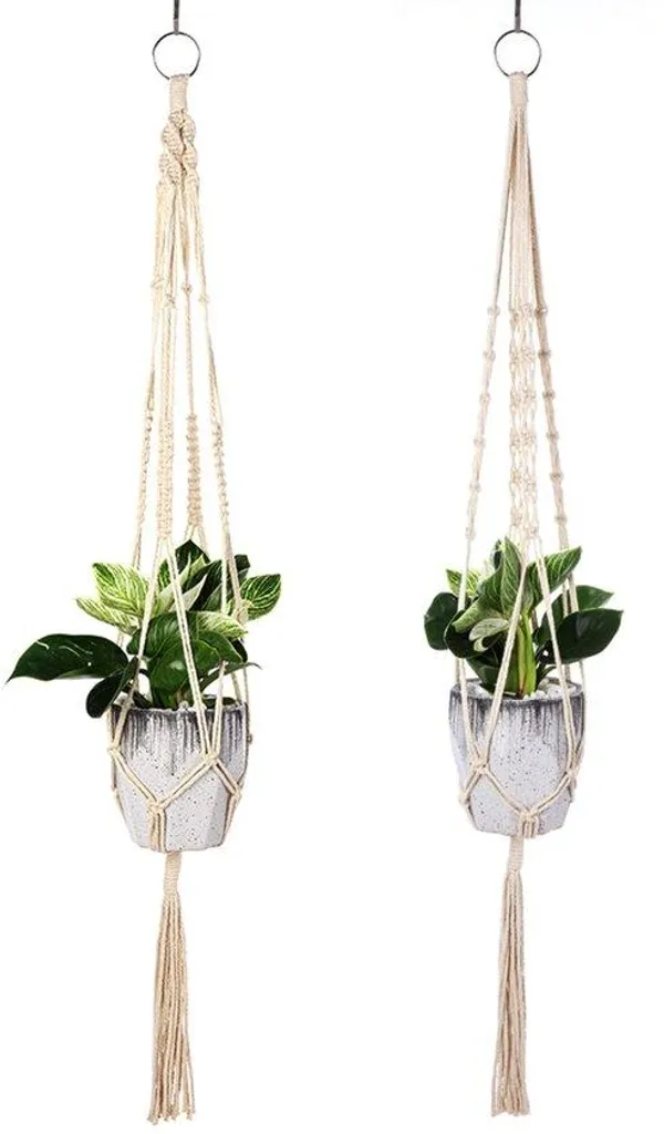 Suspension macramé robuste 105 cm coton naturel pour pot de fleur
