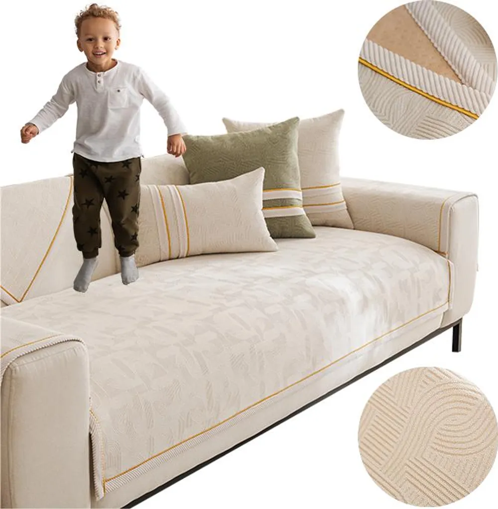 Tappeto di copertura per divano 90x240 cm, crema, bordo dorato
