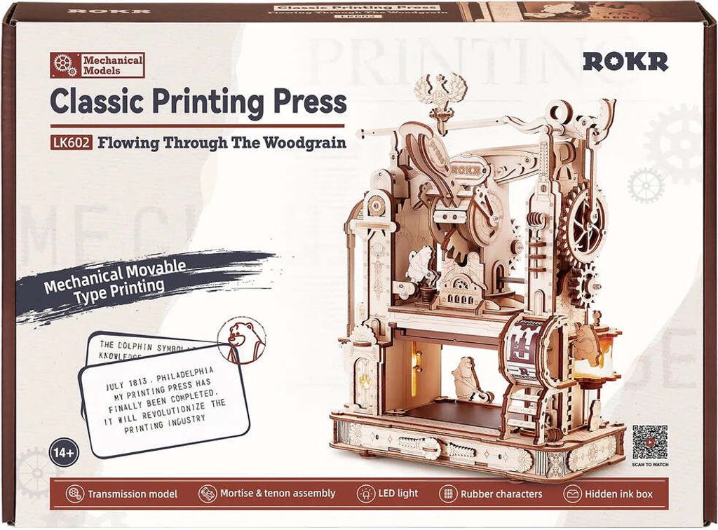 Baukasten Robotime Klassische Druckpresse LK602 Holz 21,5 x Produktbild 