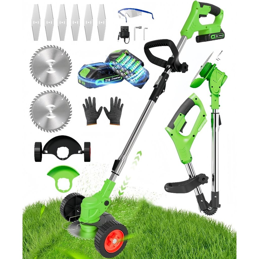 Akku-Rasentrimmer, 2-in-1 Faltbarer Kabelloser Unkrautfresser, Akku und Ladegerät, Leichter Freischneider mit Teleskop-Stiel, für Garten und Hof