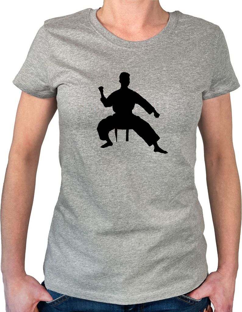 Huuraa Damen T-Shirt Taekwondo Silhouette M Sport Grey Bio Baumwolle Fairtrade Damenshirt Geschenkidee