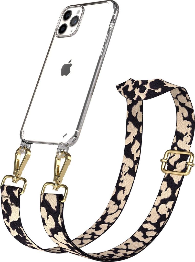 EAZY CASE Handykette - Verstellbarer Trageriemen kompatibel mit Apple iPhone 11 Pro, Handykordel mit transparenter Silikon-Hülle, Karabiner Gold, ...