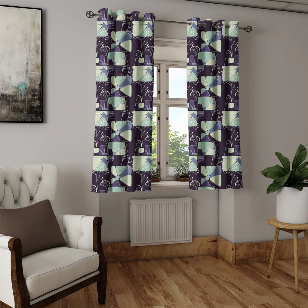 Rideau à œillets à fleurs ABAKUHAUS 280x245cm vert clair et bleu-gris - 7