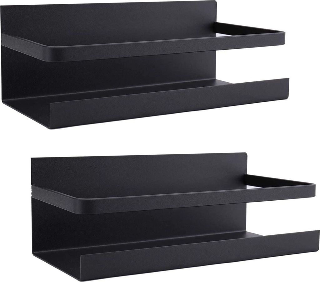 2 Stück Magnetisch Kühlschrank Regal Hängeregal Magnet Gewürzregal Selbstklebend für Küchen Organizer, 1 Ebene, Schwarz
