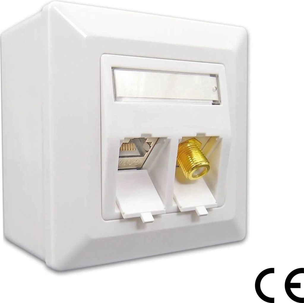 ORSEM Netzwerkdose Keystone Dose Jack Modul Cat.6a RJ45 LAN + TV SAT F-Antenne Aufputz und Unterputz Datendose Verlegekabel vollgeschirmt Uni Weiß