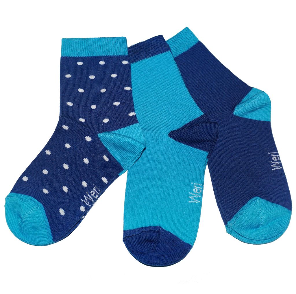 Kinder Socken 3-er Pack aus Baumwolle Pünktchen Tinte Größe 35-38