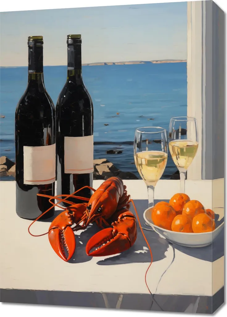 Affiche Déco Marine Dîner dans la baie 50x70 cm pour salon moderne
