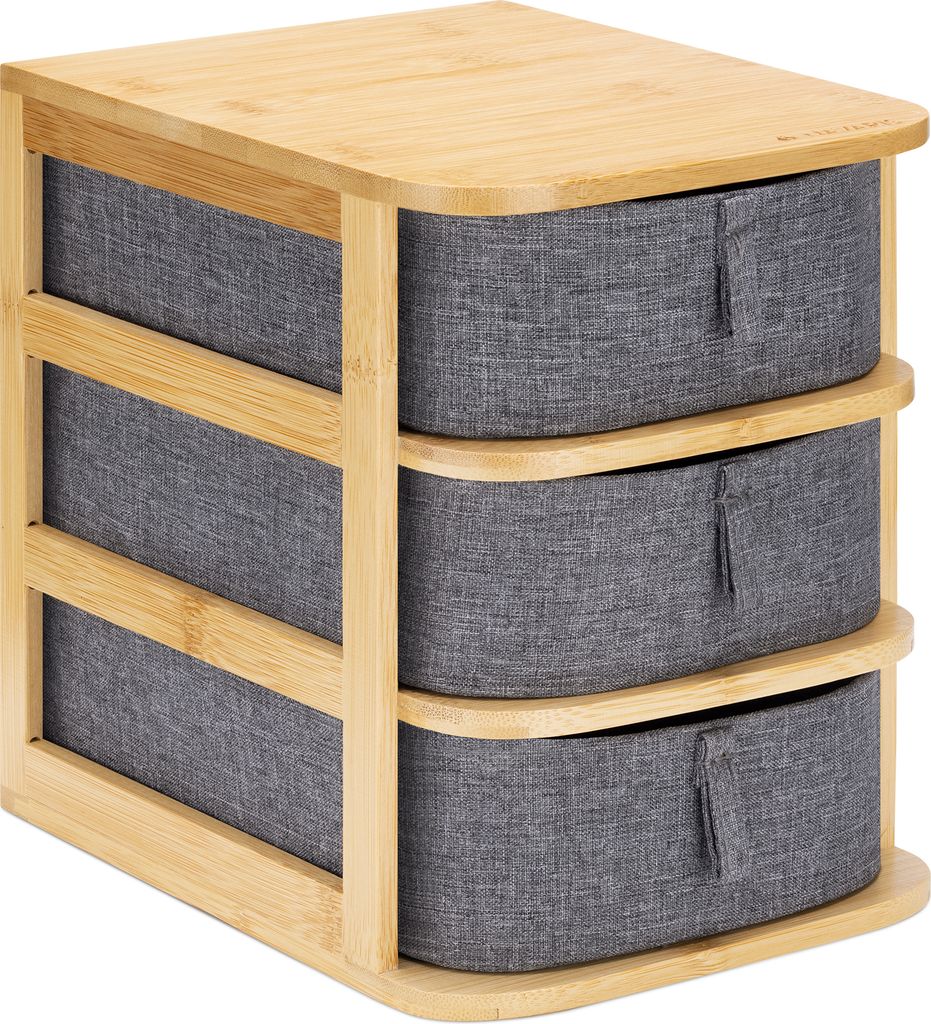 Navaris Make-Up Organizer aus Bambus - Aufbewahrung für Kosmetik - Ordnungssystem mit 3 Schubladen - Aufbewahrungsbox für Bad oder Schminktisch