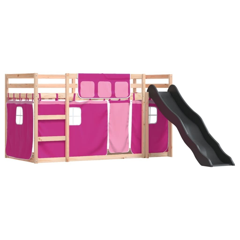 "WINTER SALE"Bettgestell/Etagenbett - Einzelbett/Jugendbett - Erwachsene/r / Kind - mit Rutsche und Gardinen Rosa 90x190cm - Klassische Betten NeuM...