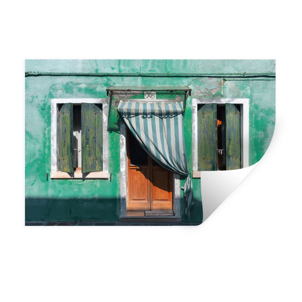 MuchoWow Wandtattoo Wandsticker Wandaufkleber Architektur - Grün - Tür - Haus - Fensterläden 60x40 cm Selbstklebend und Repositionierbar - Wie...