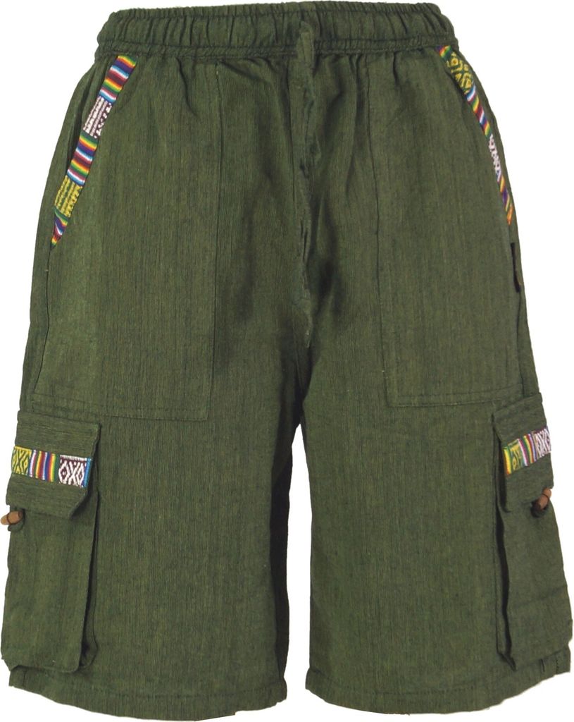 Ethno Yogashorts im Goastyle - Olive, Herren, Grün, Baumwolle, Größe: S