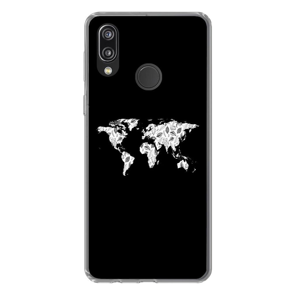 MuchoWow Handyhülle Schutzhülle Hülle für Huawei P20 Lite (2020) Weltkarte - Blätter - Schwarz Silikon Softcase Handy Hülle - Kartenhalter
