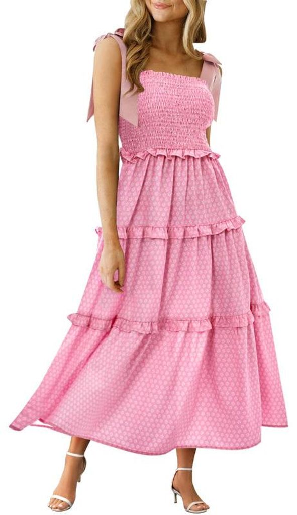 Langes Damenkleid mit Blumenmuster, im Bohème-Stil, lässige Strandkleidung.