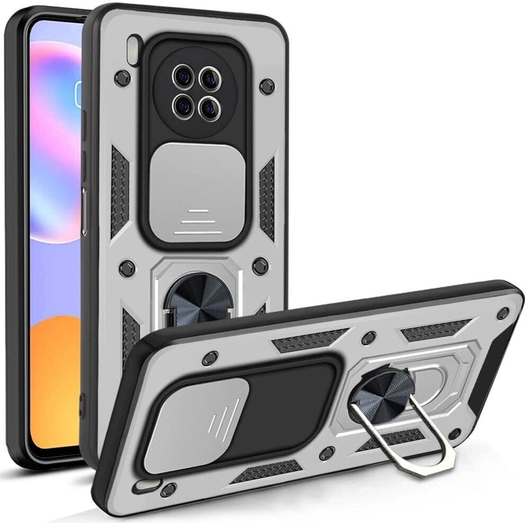 Huawei Y9A Hülle mit 360° Drehbarer Magnetische Ring Ständer Halter Dia Kameraschutz TPU Bumper Silikon Schutzhülle für Huawei Y9A Silber