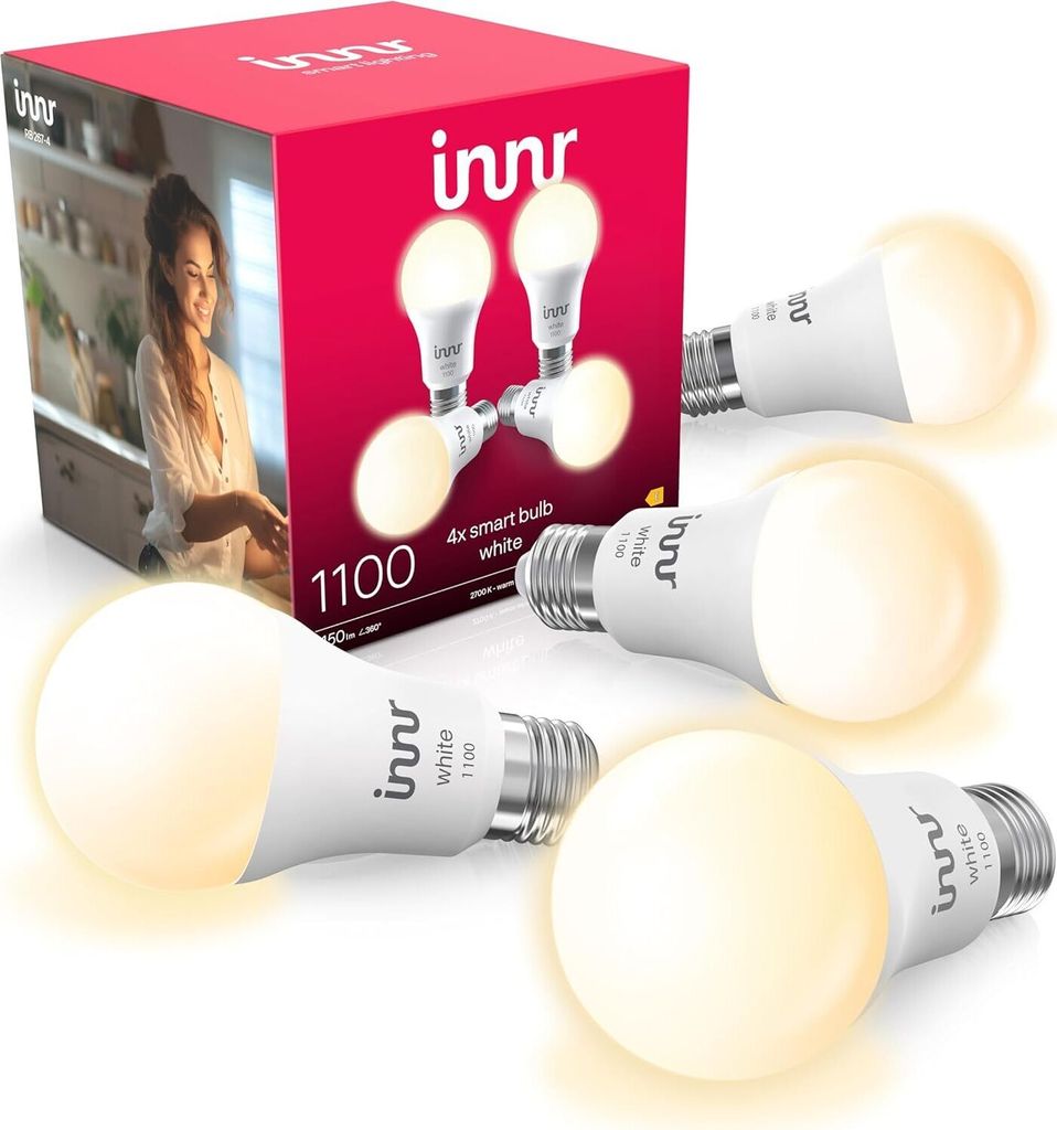 Innr Zigbee E27 LED, funktioniert mit Philips Hue*, smart Lampe warmweiß dimmbar 1150lm 4-er Pack