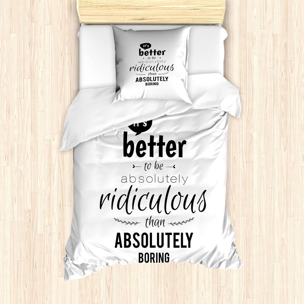 ABAKUHAUS motivational Bettbezug Set, Lettering Pattern Lächerlich ist besser als langweilig Monochrom Design Modern, 135 x 200 cm + 80 x 80 cm, W...