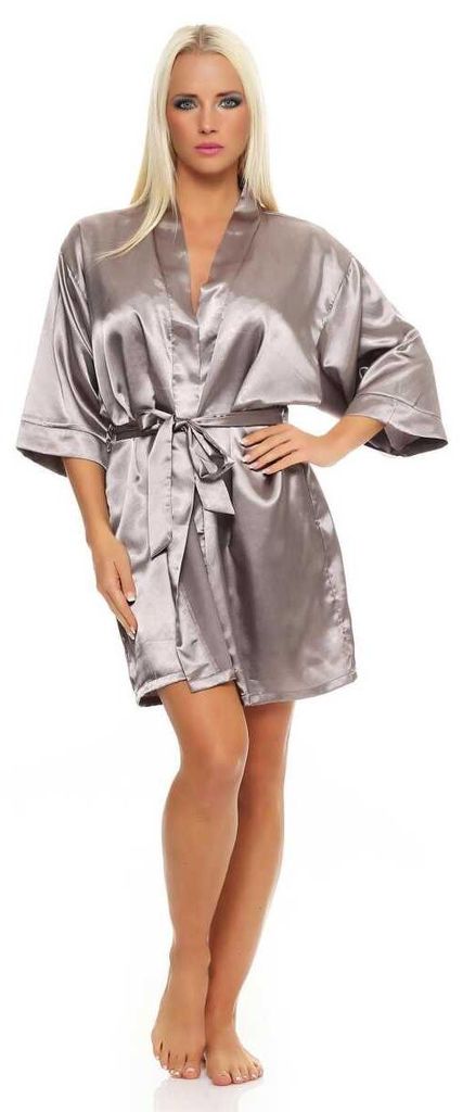Damen Morgenmantel kurzer Kimono in Satin-Optik; Taupe XXL Produktbild 