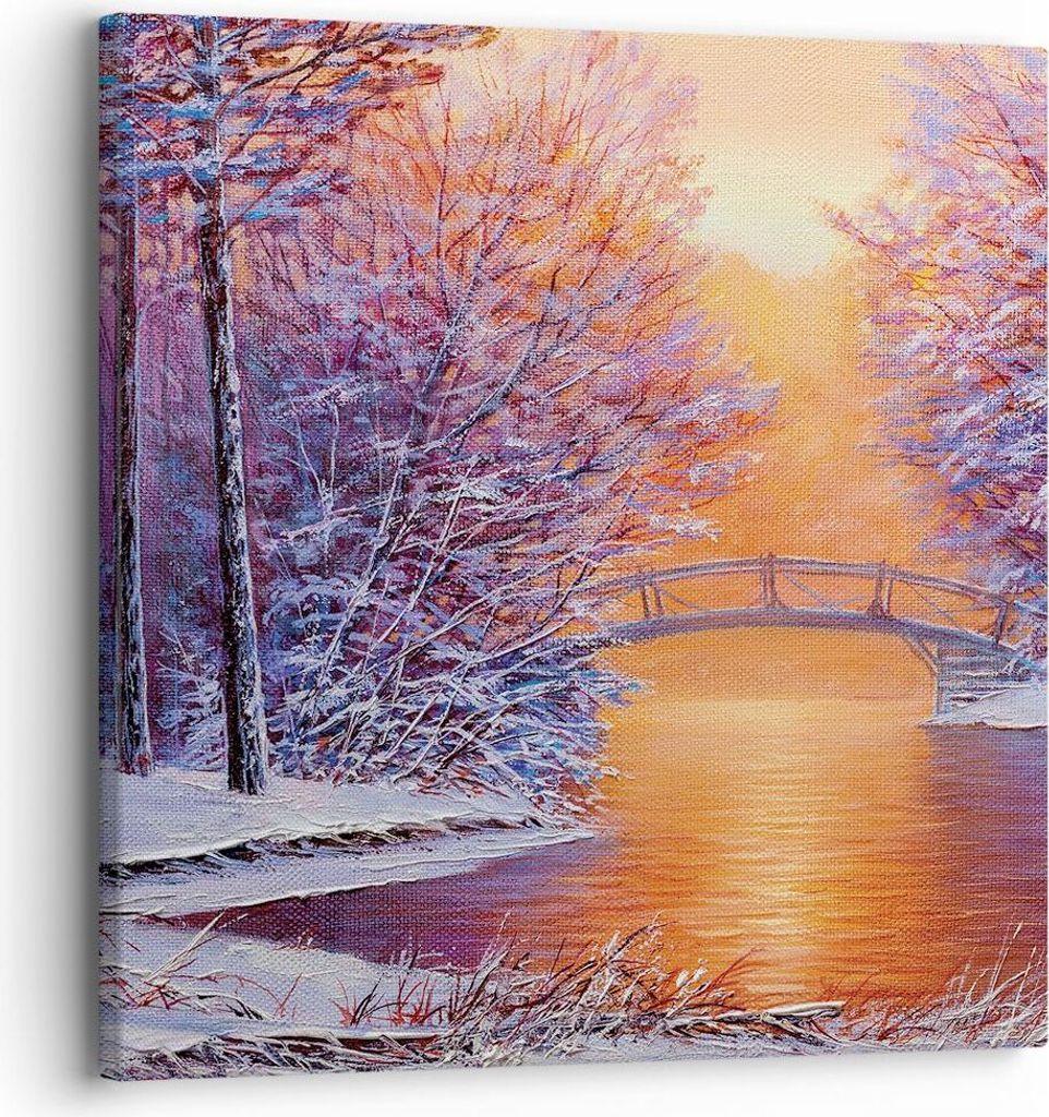 Bild auf Leinwand - Leinwandbild - Einteilig - Brücke Schnee Wald - 30x30cm - Wand Bild - Wanddeko - Wandbilder - Leinwanddruck - Bilder - Wanddek...