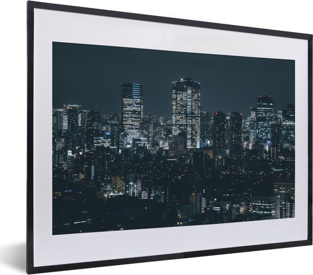 MuchoWow MuchoWow Gerahmtes Poster Die schöne Skyline von Tokio in Japan bei Nacht 40x30 cm - Poster mit zchwarzem Bilderrahmen - Bilderrahmen...