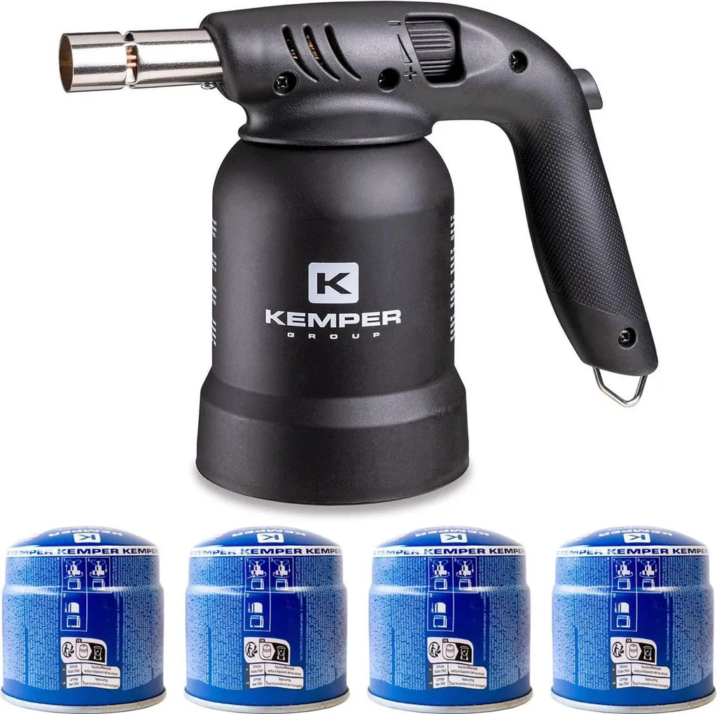 Saldatore a gas professionale Utilizzo a 360° Cannello a gas Accensione piezoelettrica 4 cartucce di gas perforabili KEMPER
