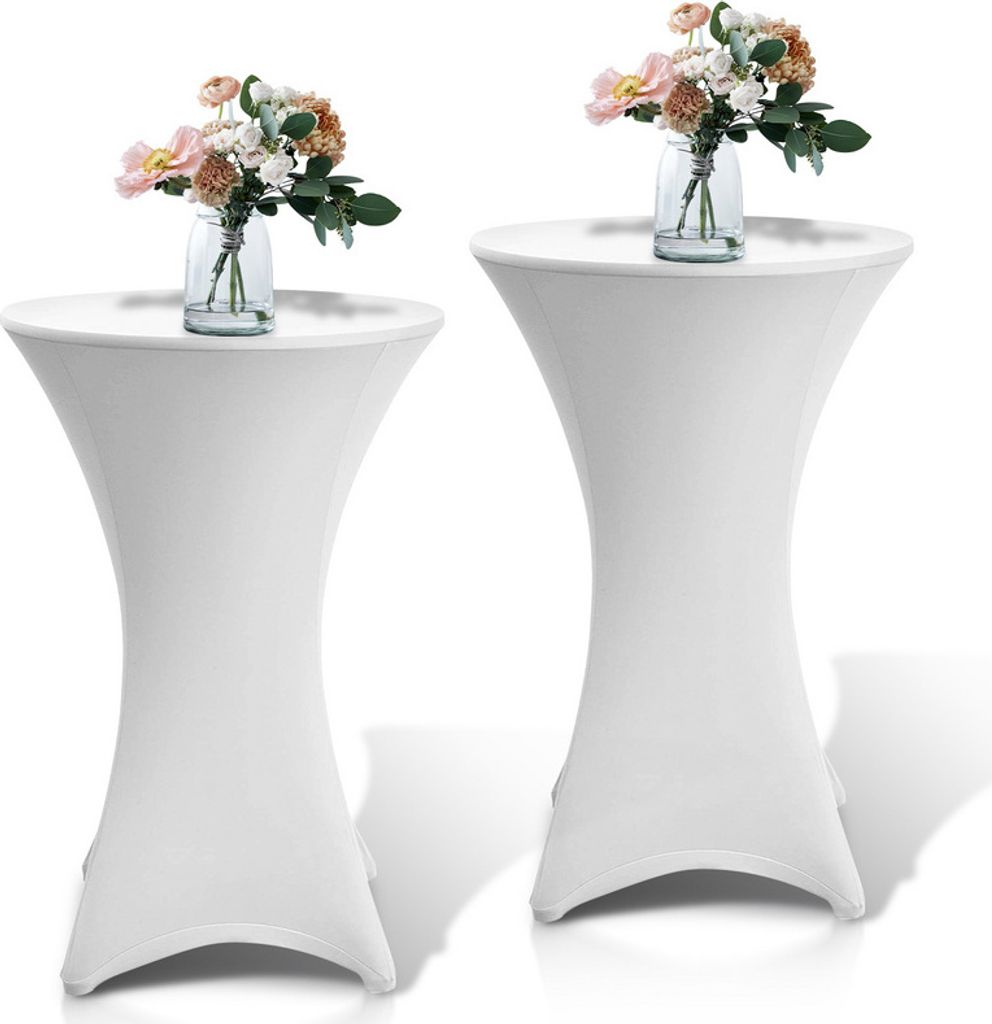 Yakimz 2er Set Stehtischhusse Stretch Stehtisch Ø 80 cm Tisch Husse Bistrotisch Weiß