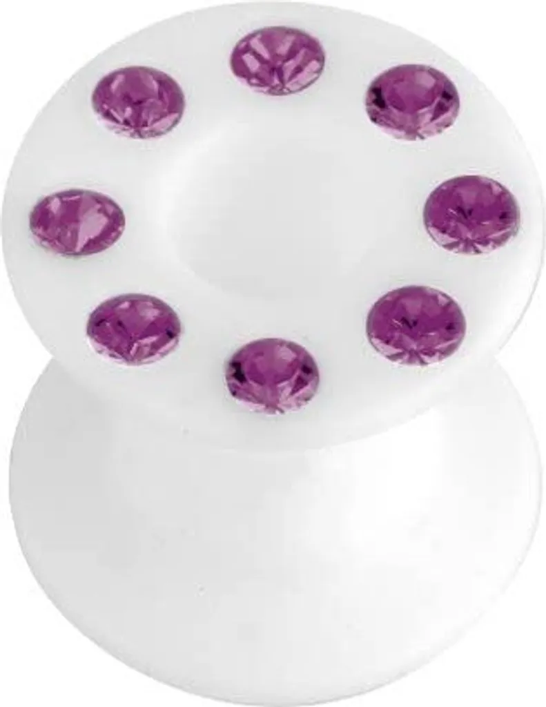 Piercing a tunnel Wiess in silicone svasato con cristalli fucsia/rosa - 10mm
