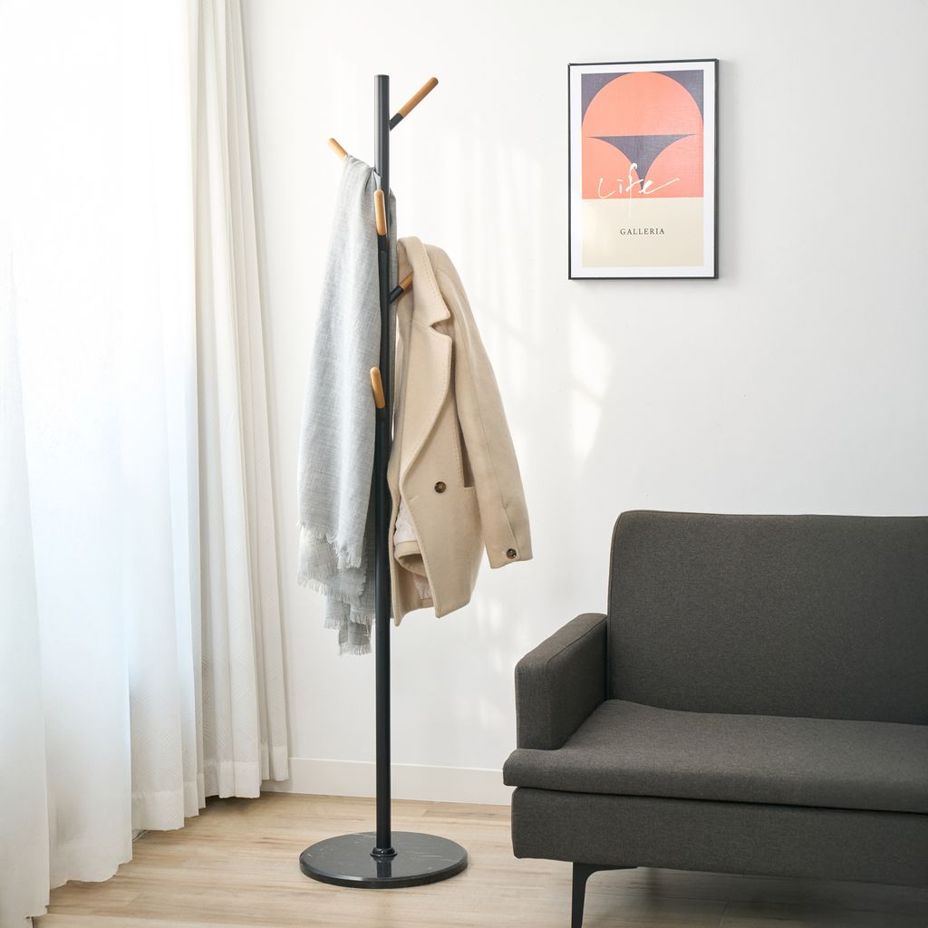 Garderobenständer 'Nacka' 172x37 cm Schwarz + Holzoptik
