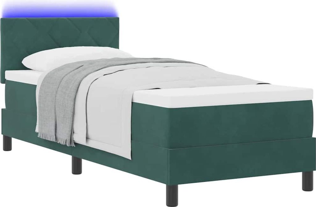 LED Boxspringbett mit Matratze Dunkelgrün 80 x 200 cm Samt