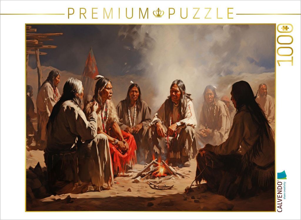 CALVENDO Puzzle Treffen der Ältesten - Leben der Indianer | 1000 Teile Lege-Größe 64x48cm Foto-Puzzle für glückliche Stunden