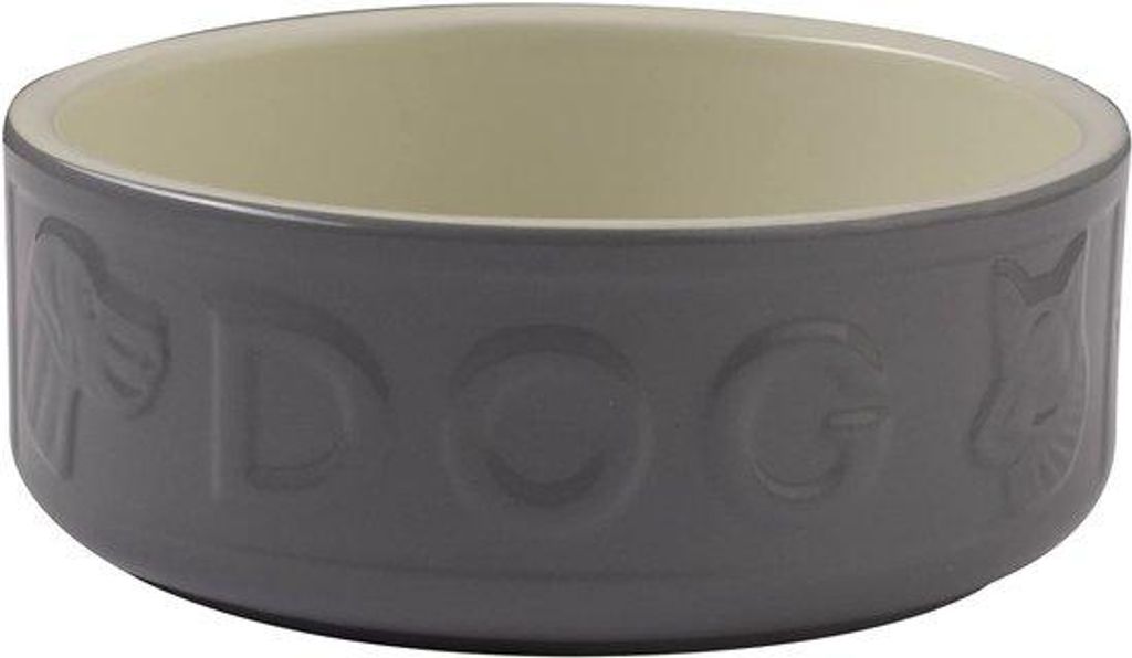 Hundekorb aus Keramik mit Schriftzug, grau, 15 cm