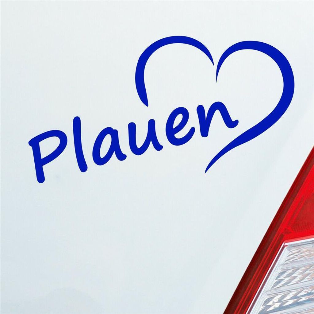 Auto Aufkleber Plauen Herz Stadt City Liebe Love Heimat 15,5x8 cm Dunkelblau Sticker Heckscheibenaufkleber