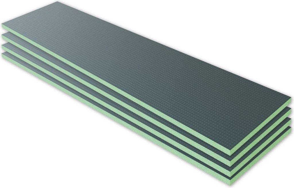 A stack of four dark gray rectangular boards with light green edges, presented on a white background.