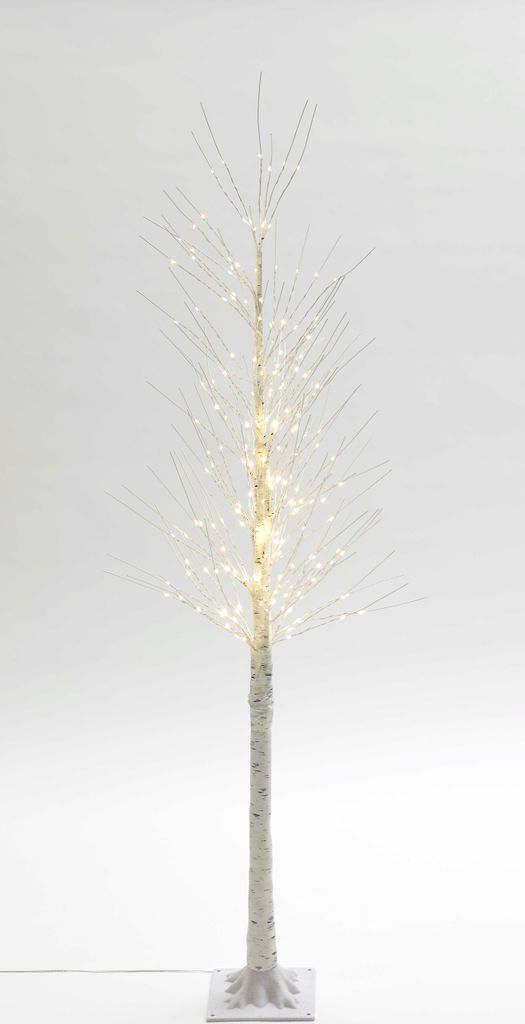 A white LED light tree with neutral white lights against a white background.