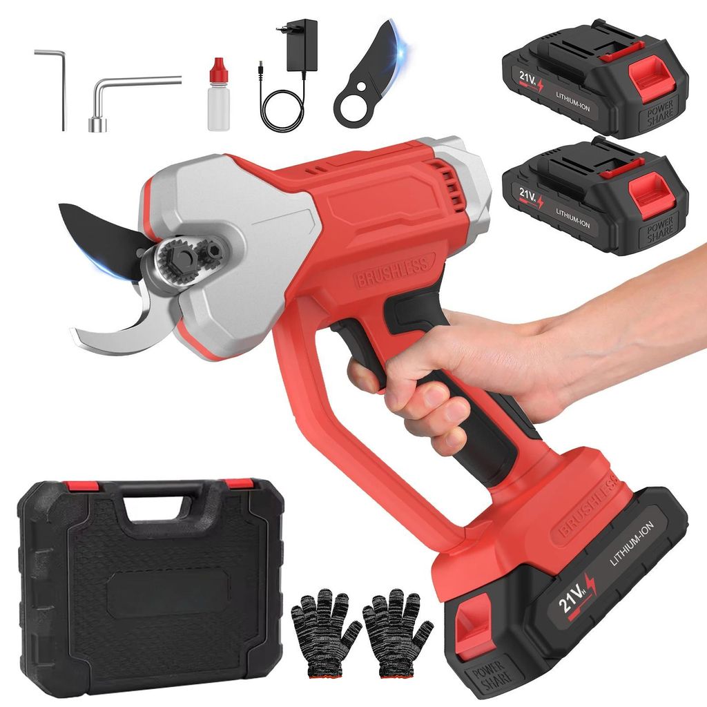 Elektrische Astschere - Akku Gartenschere - 800 W - Bürstenloser Motor - 35 mm Schnittdurchmesser - 2 Akkus