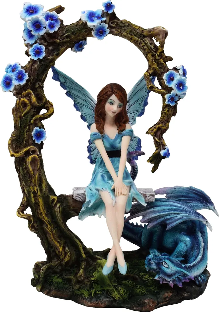 Figurine Elfe et Dragon Bleu : Décoration féerique haute qualité