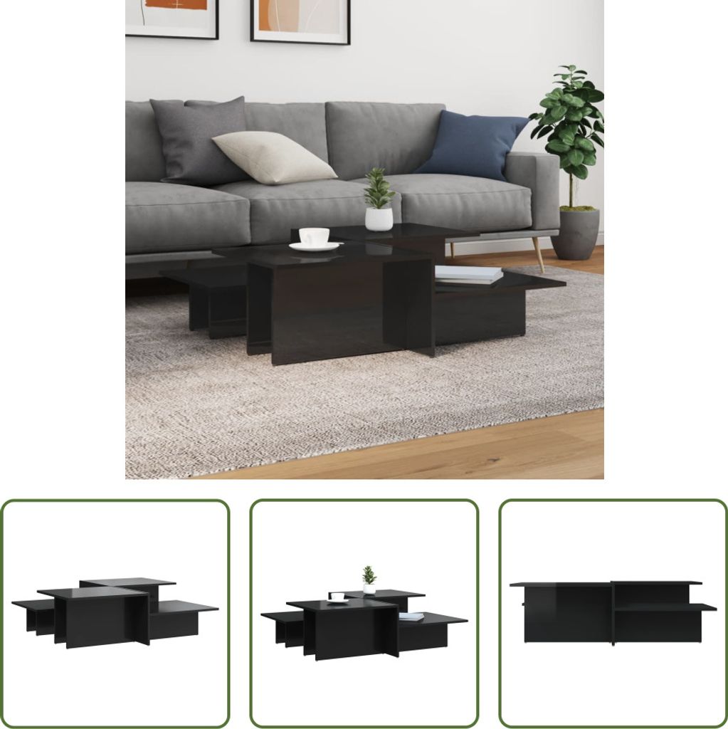 The Living Store Couchtische 2 Stk. Hochglanz-Schwarz Holzwerkstoff