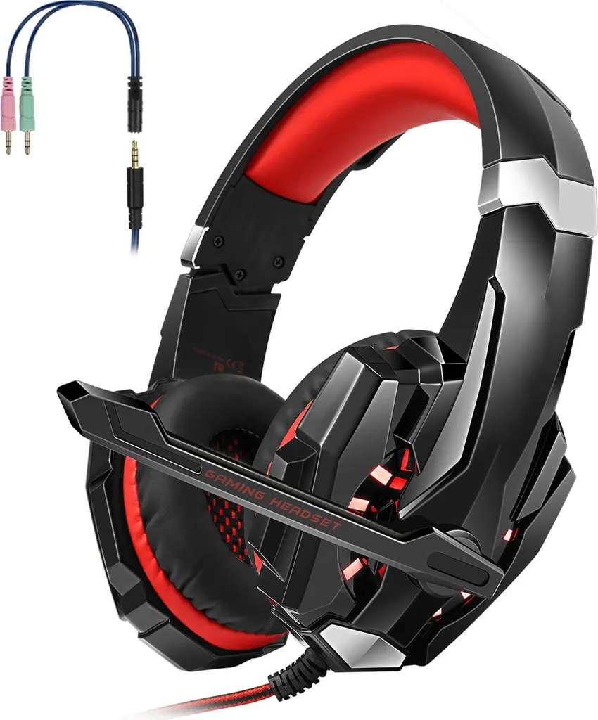 Casque de Jeu LED Rouge avec Microphone Anti-Bruit et Finition Noir Mat