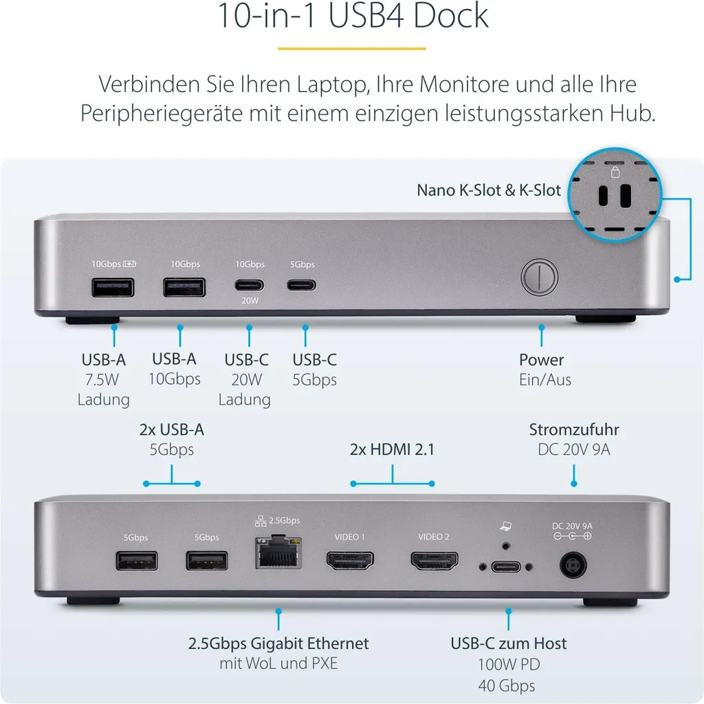 Docking Station USB4 pour Double Écran 4K 60Hz - Hub USB-C Haute Vitesse - 11