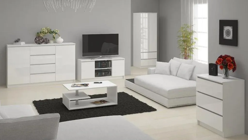 Armoire à tiroirs chambre et bureau WREN 60 cm - Meuble blanc brillant - 4