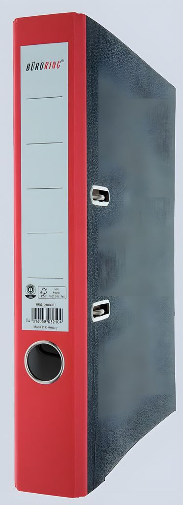 Büroring Ordner, DIN A4, Wolkenmarmor, 50 mm, schmal, geklebtes Rückenschild, rot