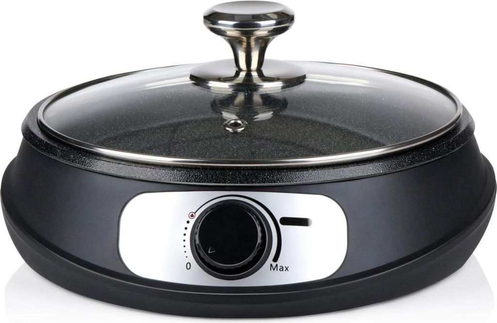 All Ride Teppanyaki Grillplatte 24V - Elektro Pfanne mit Deckel - Elektrische Grill Ø26cm für LKW & Camping - 250W - mit Holzspatel